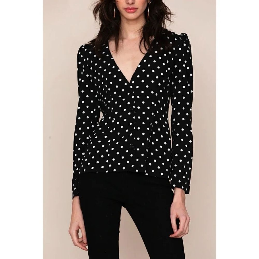 Yumi Kim Black and White Polka Dot V-Neck Blouse